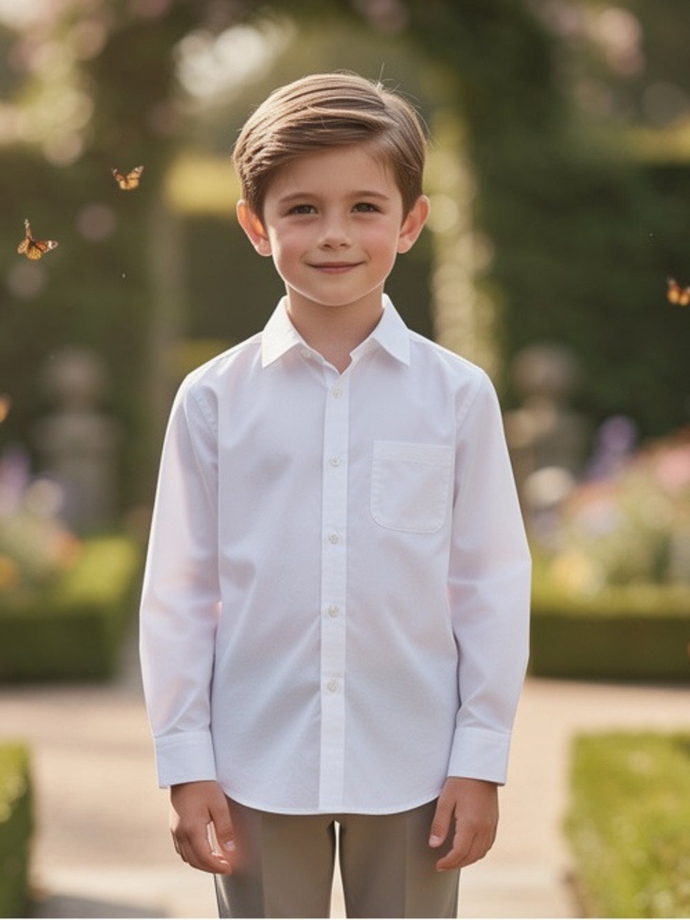 Cherokee Boys White Button Down Shirt Sz S 6/7 Preppy School Uniform Long Sleeve